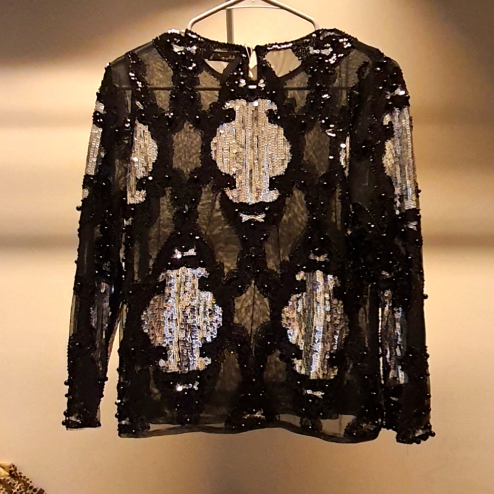 Beautiful shear long sleeve top with silver detailing.